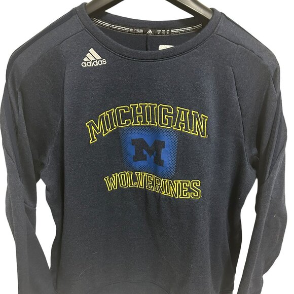 Adidas Michigan Wolverines Crew Neck Sweatshirt Graphic Logo Size XL Blue - Picture 1 of 6